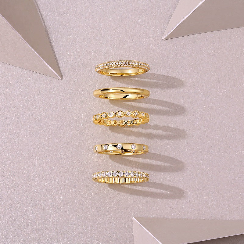 Bagues Empilables en Or Vermeil 18K, et Moissanite