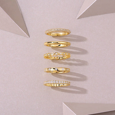 Bagues Empilables en Or Vermeil 18K, et Moissanite