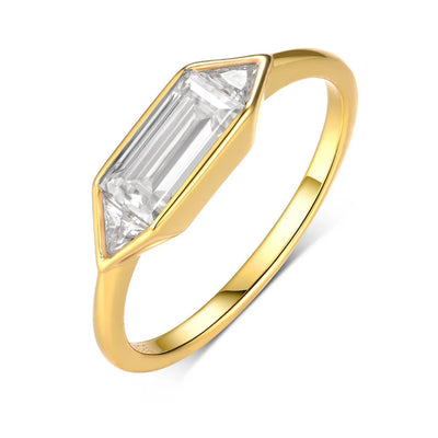 Bague en Or Vermeil 18K, 3 Pierres en Moissanite Baguette et Trillion