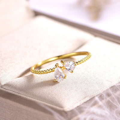 Pear Moissanite Toi et Moi Ring Twisted Band, 18K Gold Vermeil