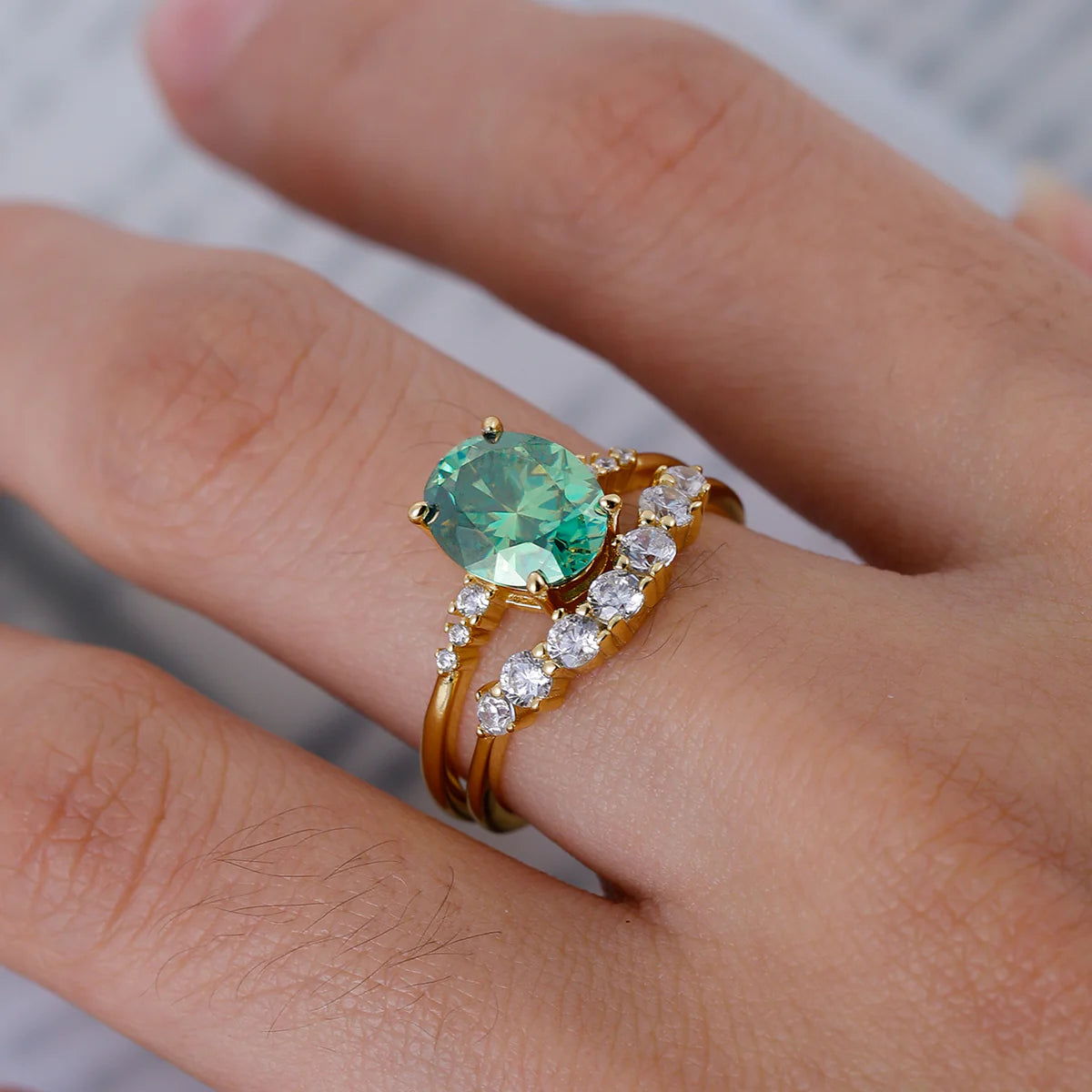 Sterling Silver Oval Moissanite Ring Gold Vermeil 18K