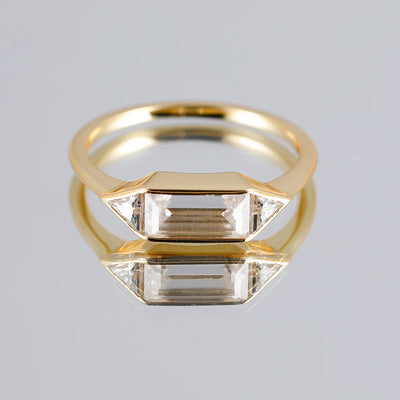 Bague en Or Vermeil 18K, 3 Pierres en Moissanite Baguette et Trillion