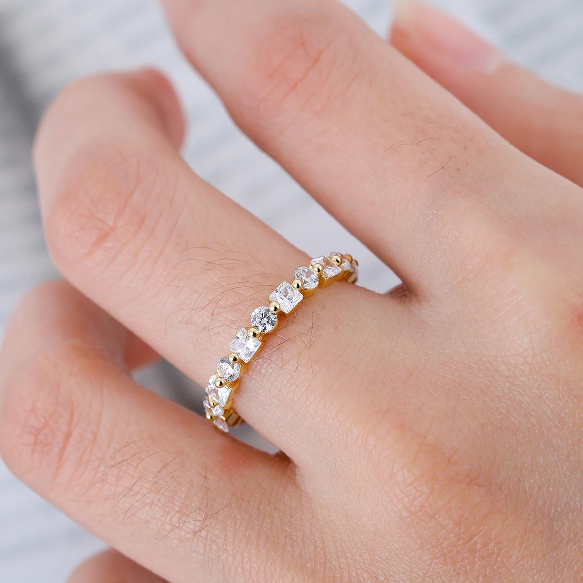 Bague Éternité Moissanite D/VVS1 Argent Sterling & Or 18K