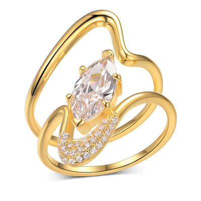 Anneau en Or Vermeil 18K enveloppant Pavé de Zircones Cubiques et Moissanite