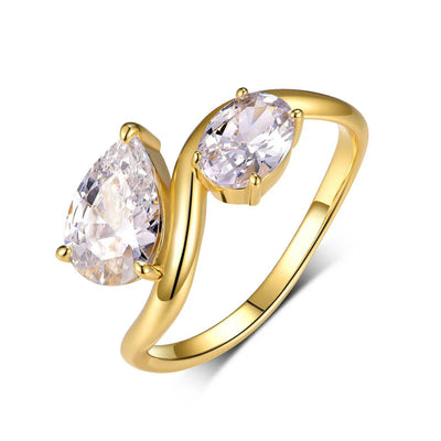 Anneau Toi et Moi Moissanite D/VVS1 Or 18K Vermeil sur Argent