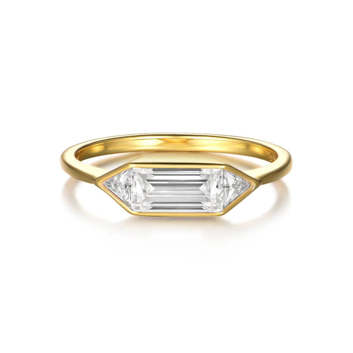 Bague en Or Vermeil 18K, 3 Pierres en Moissanite Baguette et Trillion