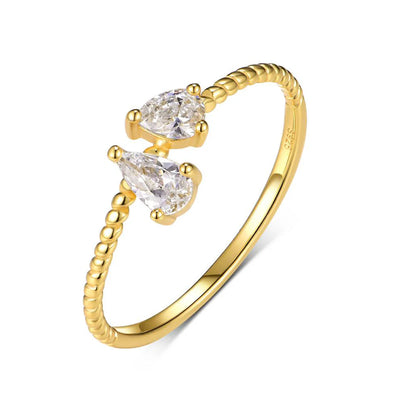 Pear Moissanite Toi et Moi Ring Twisted Band, 18K Gold Vermeil