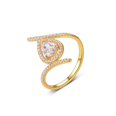 Bague Halo Moissanite Poire Zircones Cubiques Or Jaune 18K