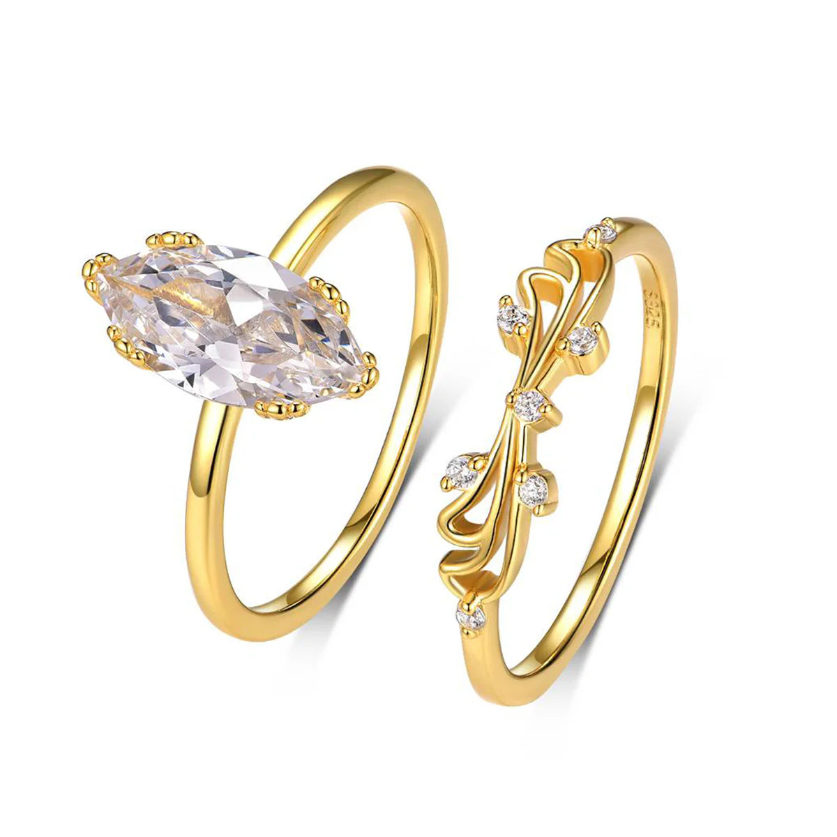 Bague Marquise en Or Vermeil 18K, et Pierre en Moissanite