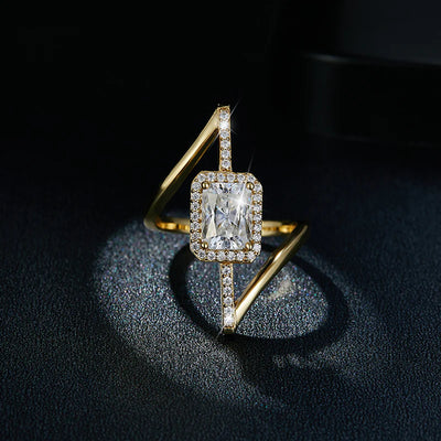 Anneau Géométrique Moissanite Vermeil Or 18K, Certifié GRA