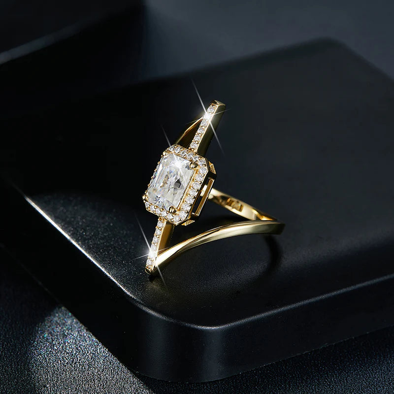 Anneau Géométrique Moissanite Vermeil Or 18K, Certifié GRA