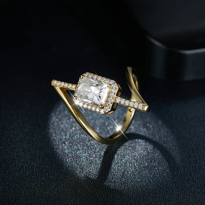 Anneau Géométrique Moissanite Vermeil Or 18K, Certifié GRA