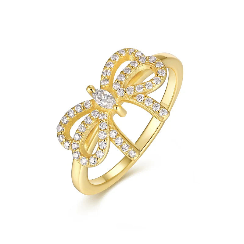 Bague Pavée en forme de Nœud en Or Vermeil 18K avec Moissanite