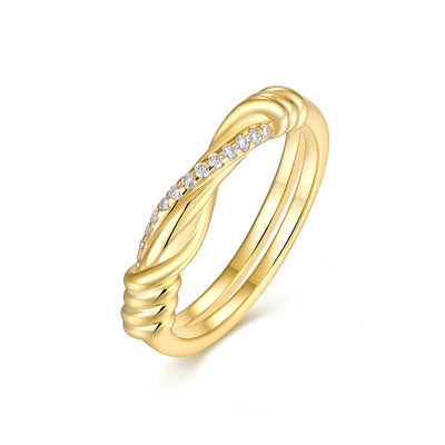 Bague Pavée en Or Vermeil 18K, et du Moissanite Torsadée