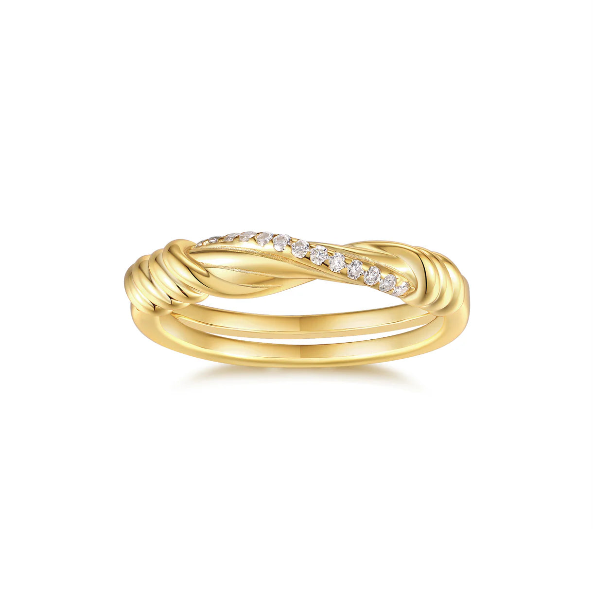 Bague Pavée en Or Vermeil 18K, et du Moissanite Torsadée