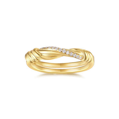 Bague Pavée en Or Vermeil 18K, et du Moissanite Torsadée