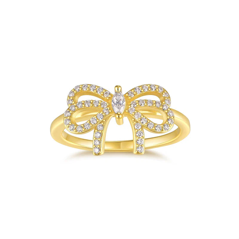 Bague Pavée en forme de Nœud en Or Vermeil 18K avec Moissanite