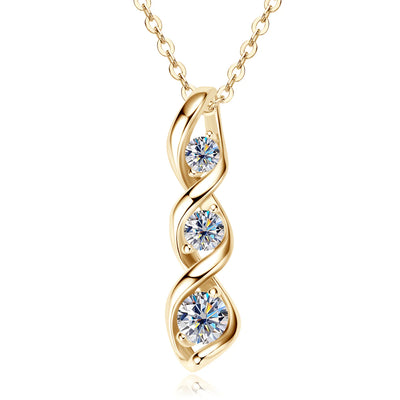 Collier Trois Pierres Hélice en Or Vermeil 18K avec Moissanite
