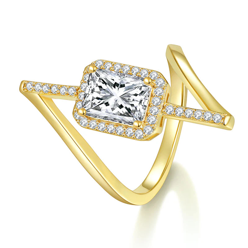 Anneau Géométrique Moissanite Vermeil Or 18K, Certifié GRA