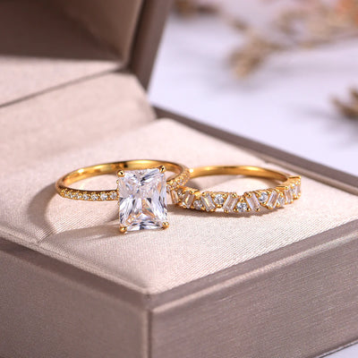 Bague en Or Vermeil 18K avec Moissanite taille Émeraude