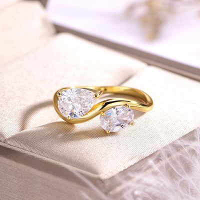 Anneau Toi et Moi Moissanite D/VVS1 Or 18K Vermeil sur Argent