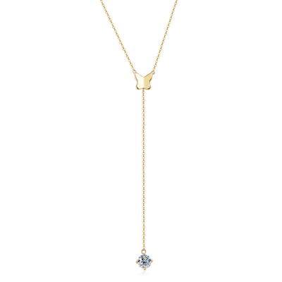 Collier Papillon en Y en Or Vermeil 18K avec Moissanite