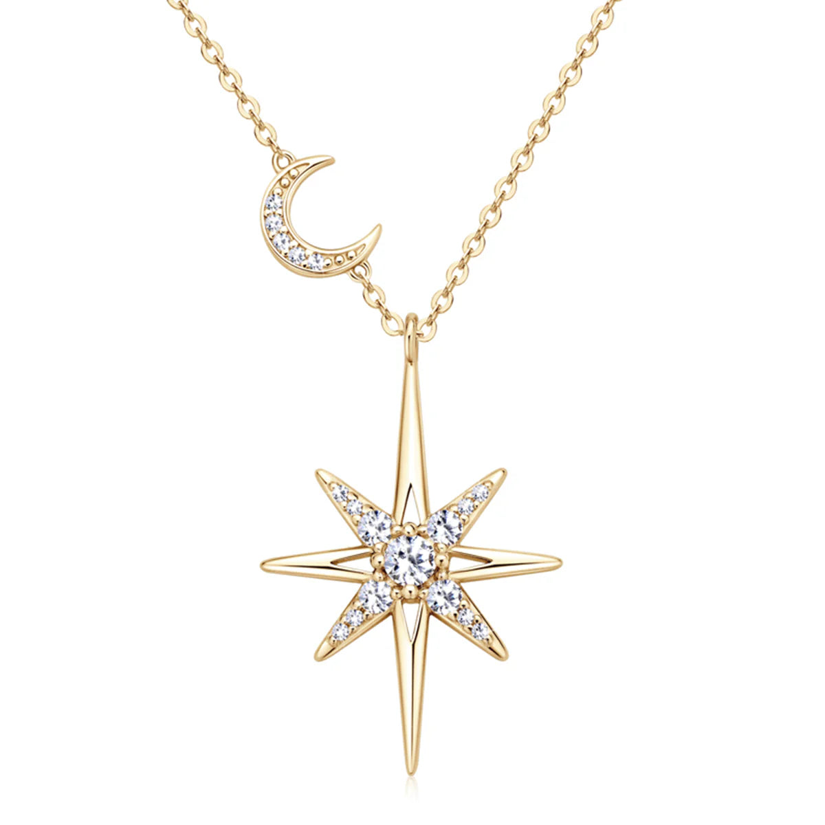 Collier Lune & Étoile Moissanite Argent 925 Or 18K