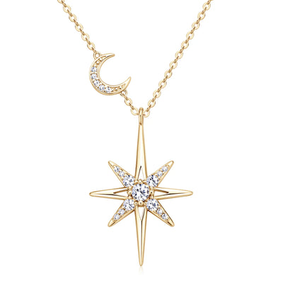 Collier Étoile & Lune en Or Vermeil 18K avec moissanite