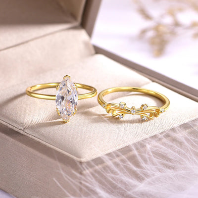 Bague Marquise en Or Vermeil 18K, et Pierre en Moissanite