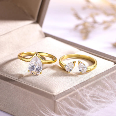 Pear Moissanite Toi et Moi Ring Vermeil Gold on Sterling Silver