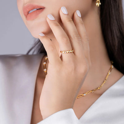 Bague Empilable en Or Vermeil 18K avec Cœur Rond Brillant et Moissanite