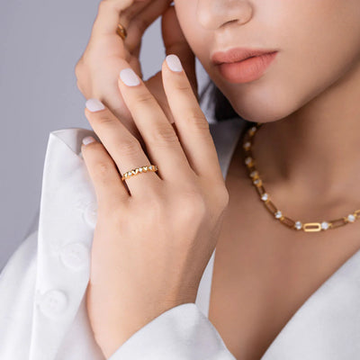 Bague Empilable en Or Vermeil 18K avec Cœur Rond Brillant et Moissanite