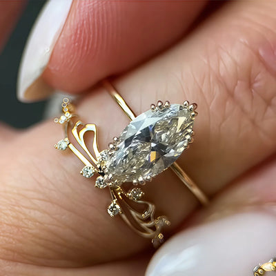 Bague Marquise en Or Vermeil 18K, et Pierre en Moissanite