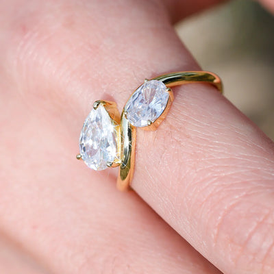 Anneau Toi et Moi Moissanite D/VVS1 Or 18K Vermeil sur Argent