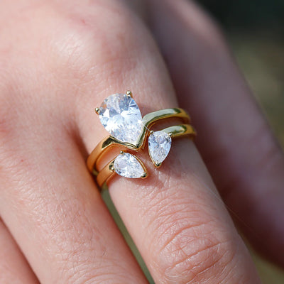 Pear Moissanite Toi et Moi Ring Vermeil Gold on Sterling Silver