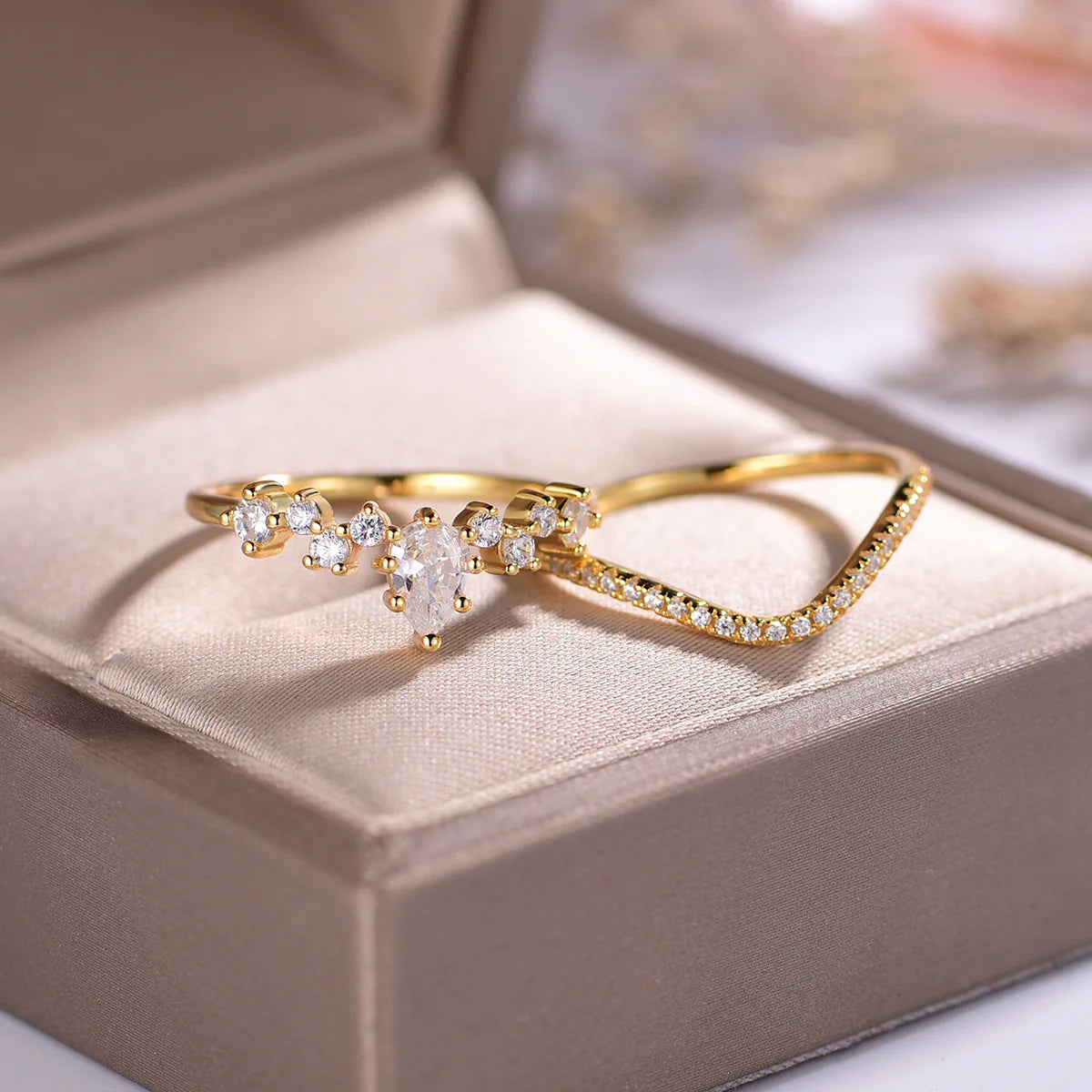 Bague Moissanite Poire Or 18K Vermeil sur Argent