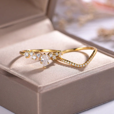 Bague Moissanite Poire Or 18K Vermeil sur Argent