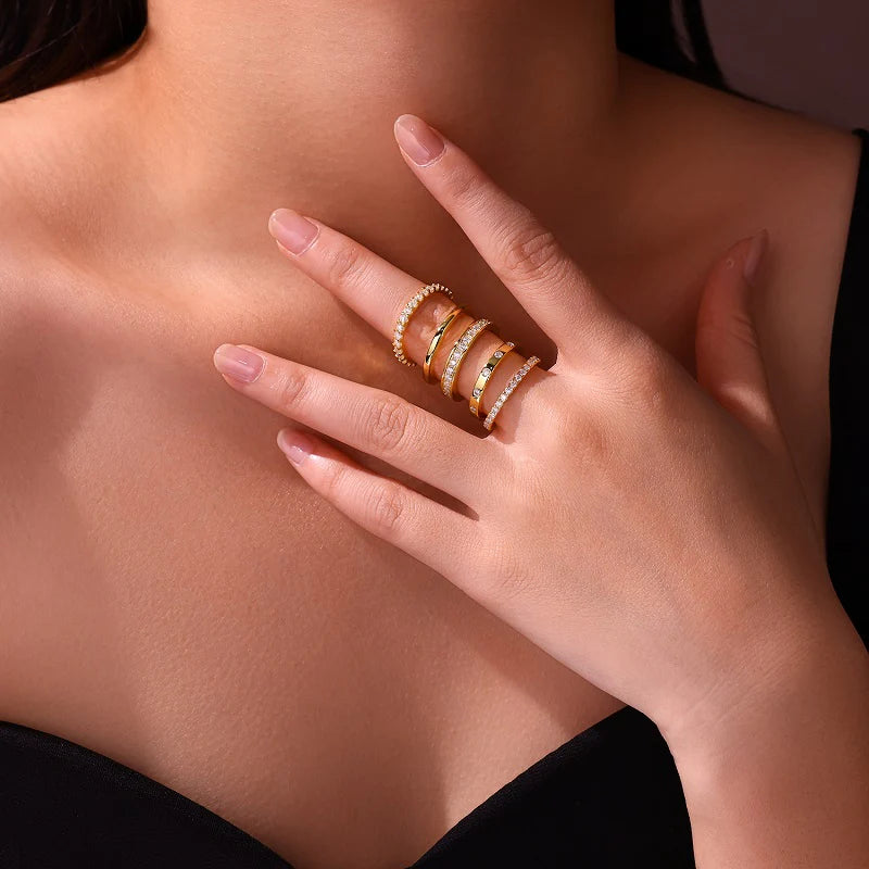 Bagues Empilables en Or Vermeil 18K, et Moissanite