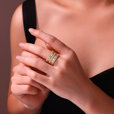 Bagues Empilables en Or Vermeil 18K, et Moissanite