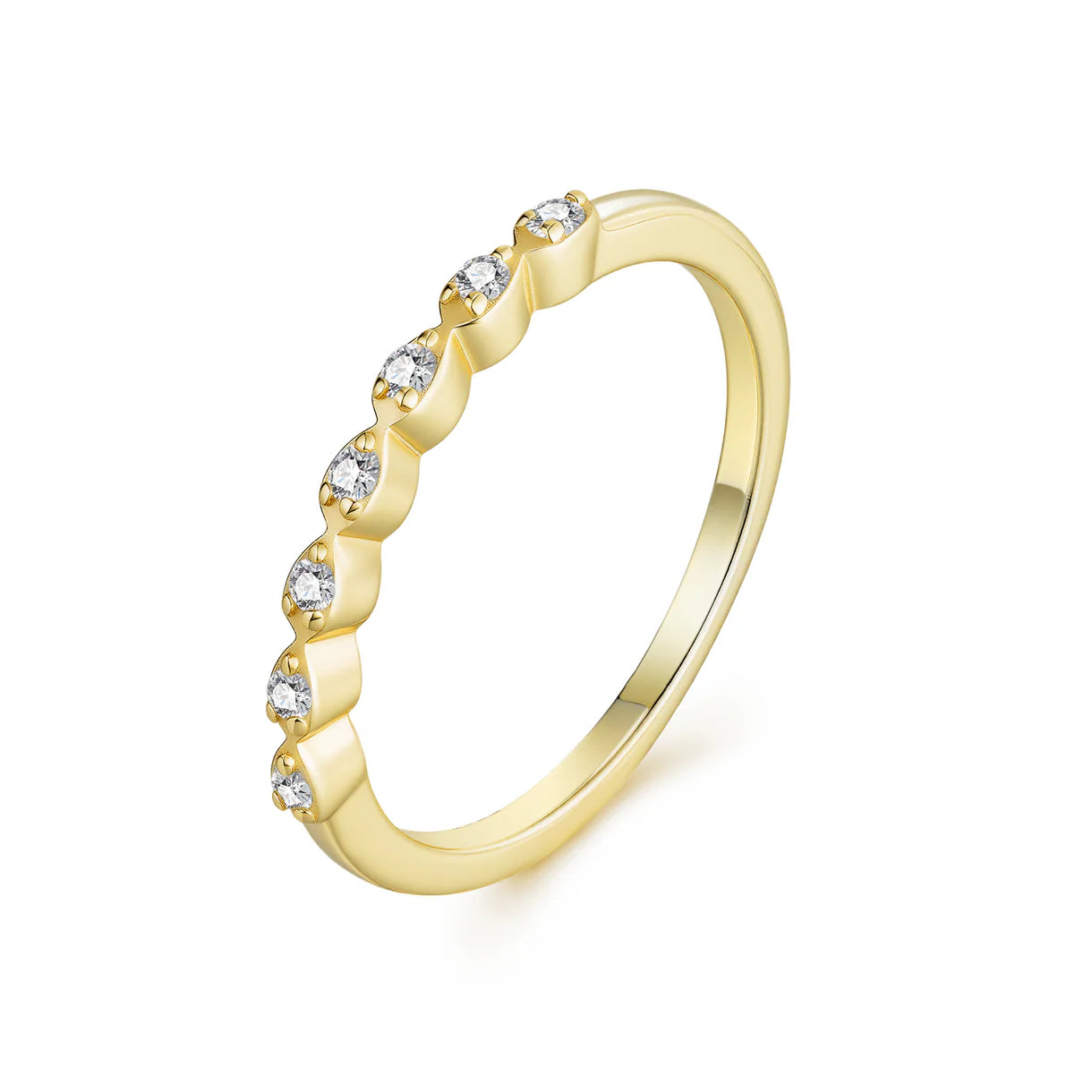 Bague 7 Pierres en Or Vermeil 18K avec Moissanite