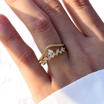 Bague Moissanite Poire Or 18K Vermeil sur Argent