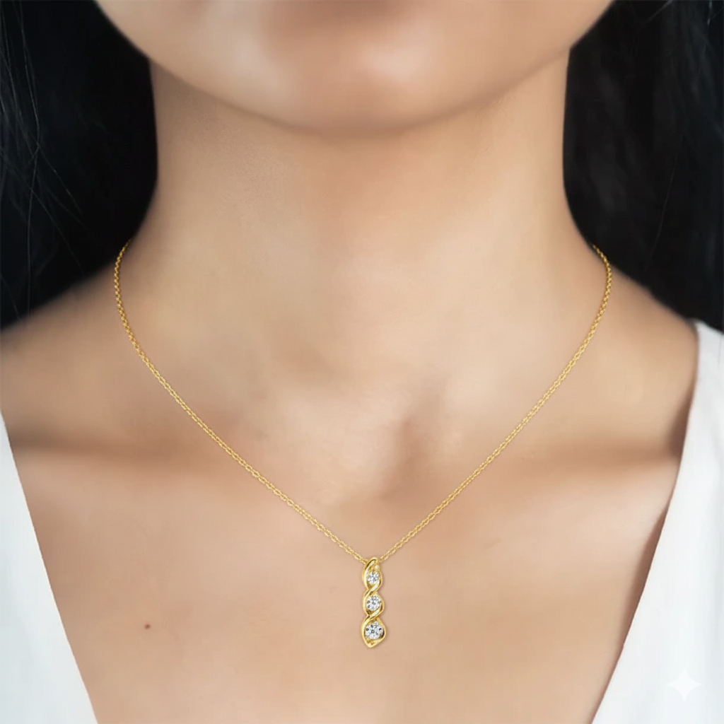 Collier Trois Pierres Hélice en Or Vermeil 18K avec Moissanite