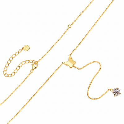 Collier Papillon en Y en Or Vermeil 18K avec Moissanite