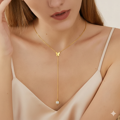 Collier Papillon en Y en Or Vermeil 18K avec Moissanite