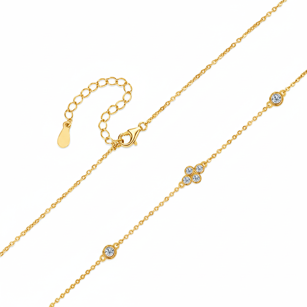 Collier Clover Station en Or Vermeil 18K avec Moissanite