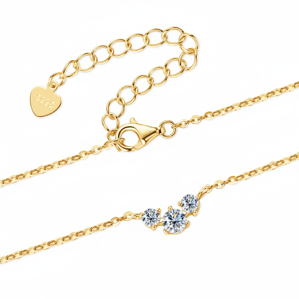 Collier Trois Pierres en Or Vermeil 18K avec Moissanites Rondes