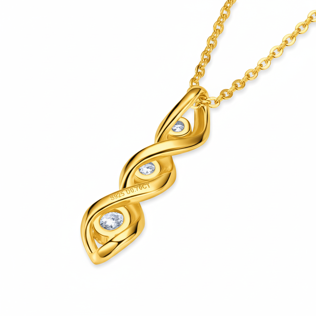 Collier Trois Pierres Hélice en Or Vermeil 18K avec Moissanite