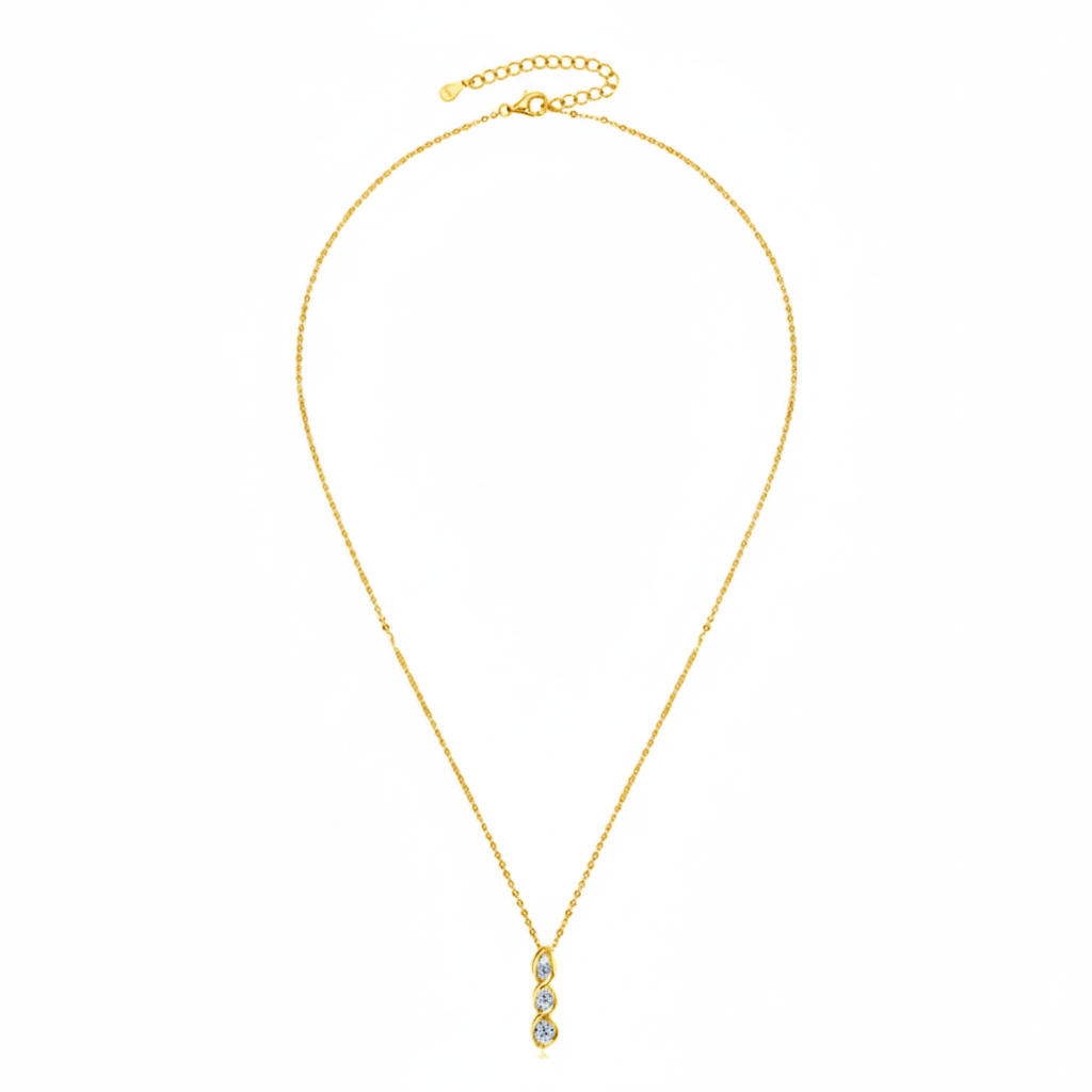 Collier Trois Pierres Hélice en Or Vermeil 18K avec Moissanite