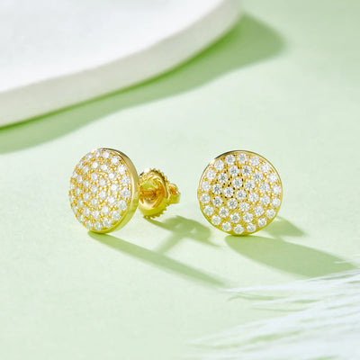 Clous de Luxe en Moissanite 0.6ct Disque Pavé, Vissés, Or Vermeil 18K