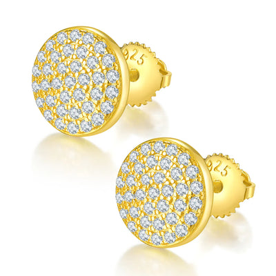 Clous de Luxe en Moissanite 0.6ct Disque Pavé, Vissés, Or Vermeil 18K